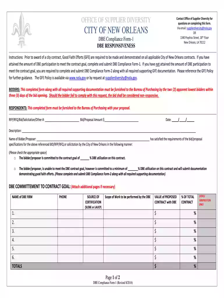DBE Responsiveness - City of New Orleans - nola Preview on Page 1