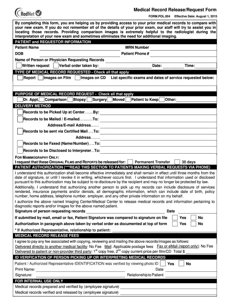 radnet order form Preview on Page 1