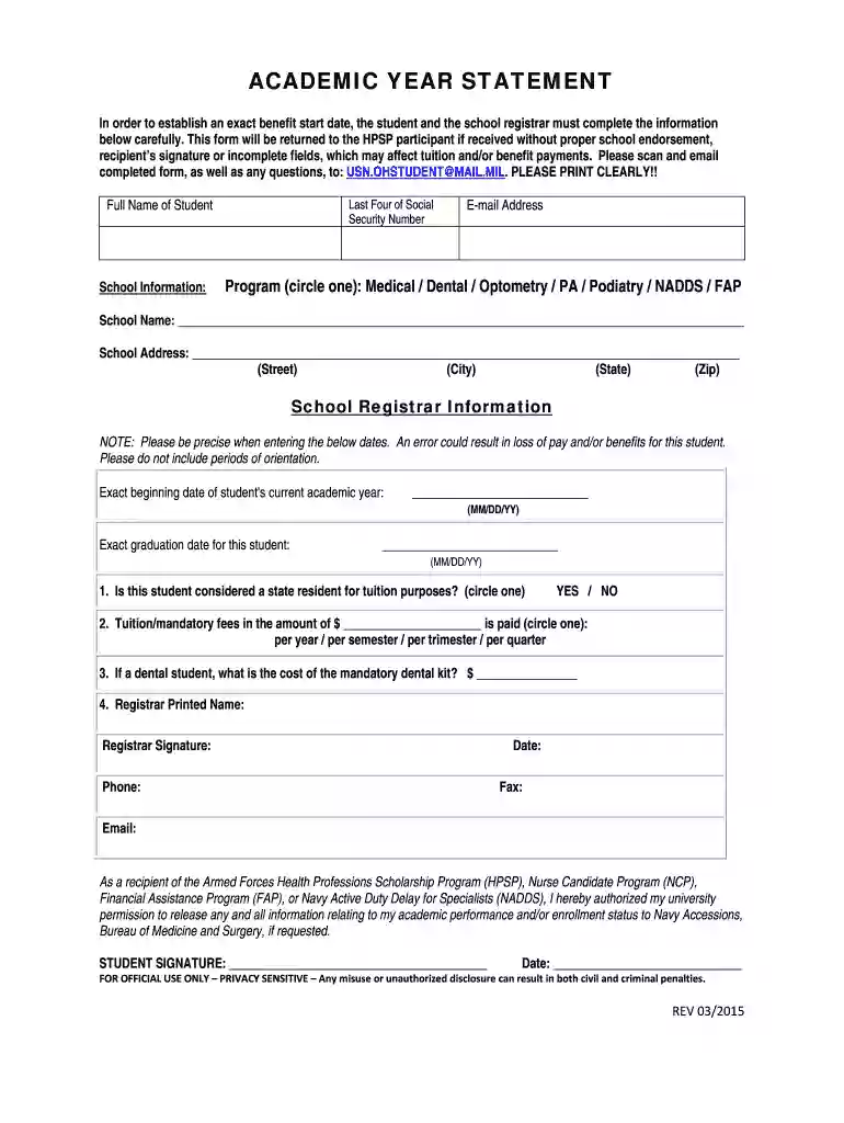 ACADEMIC YEAR STATEMENT - med navy Preview on Page 1