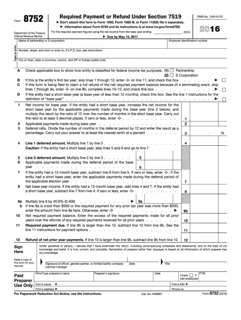 8752 form Preview on Page 1