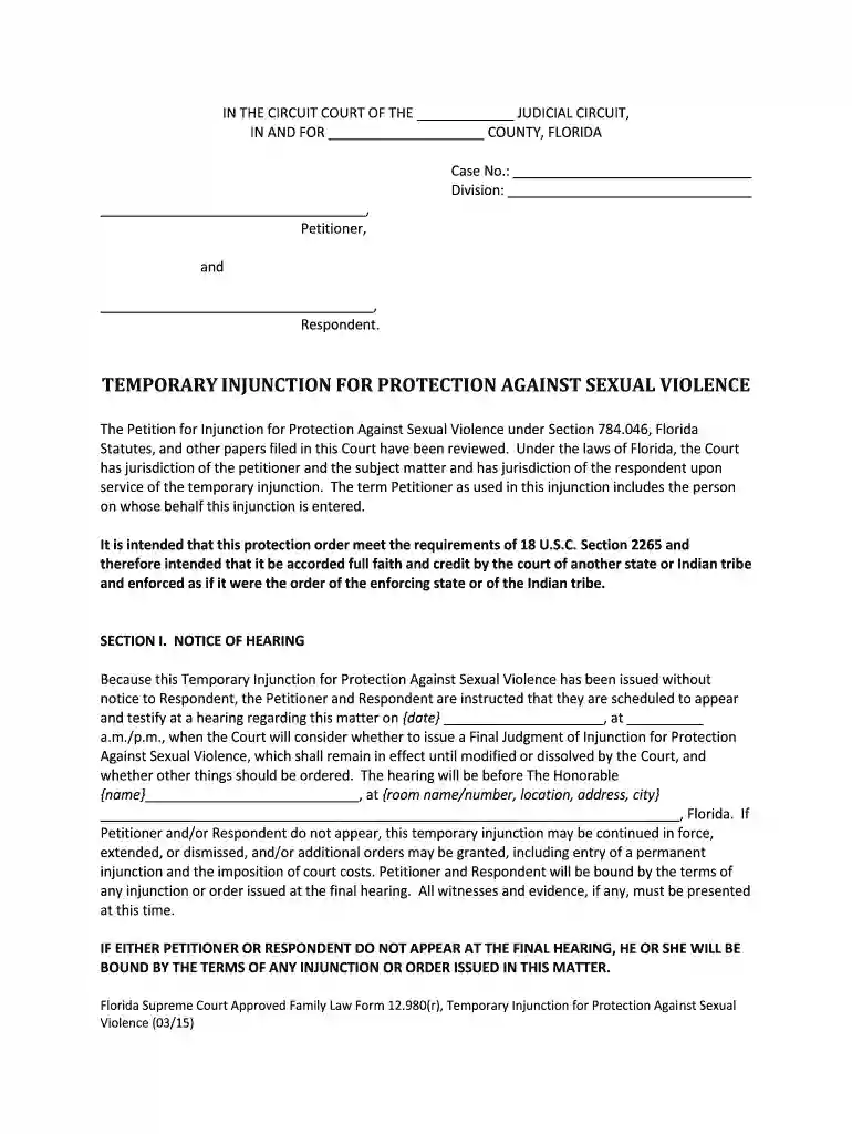 temporary injunction protection Preview on Page 1