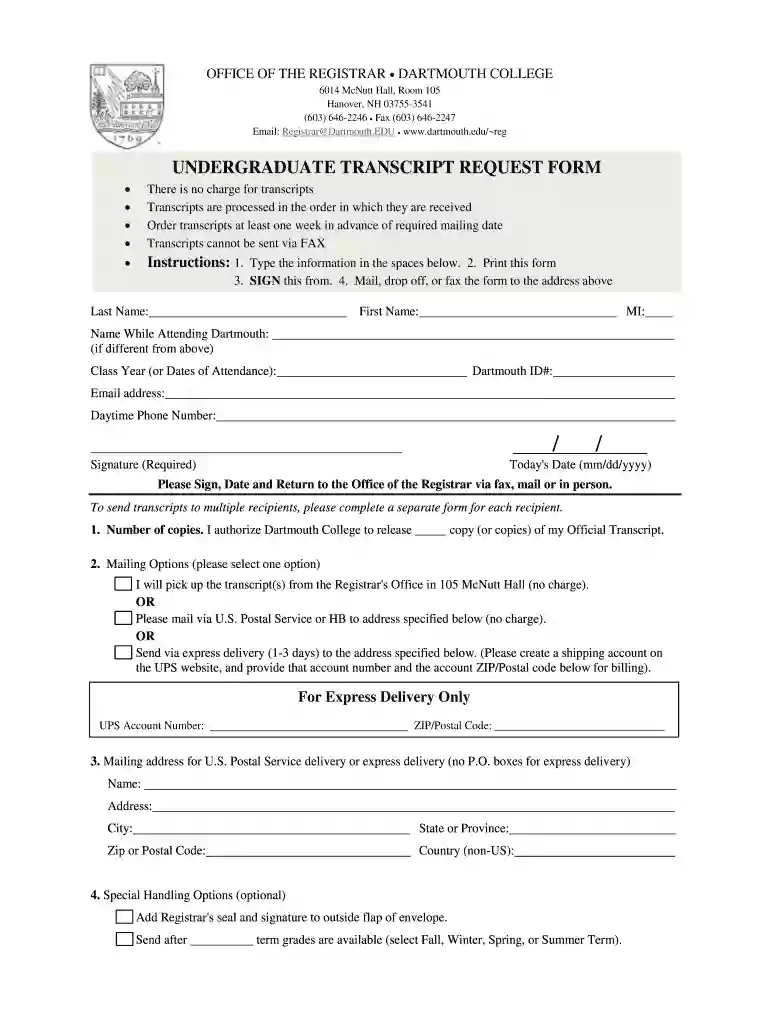 dartmouth registrar Preview on Page 1