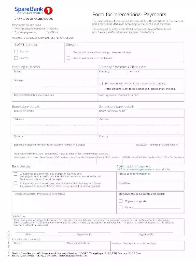 sparebank international transfer Preview on Page 1