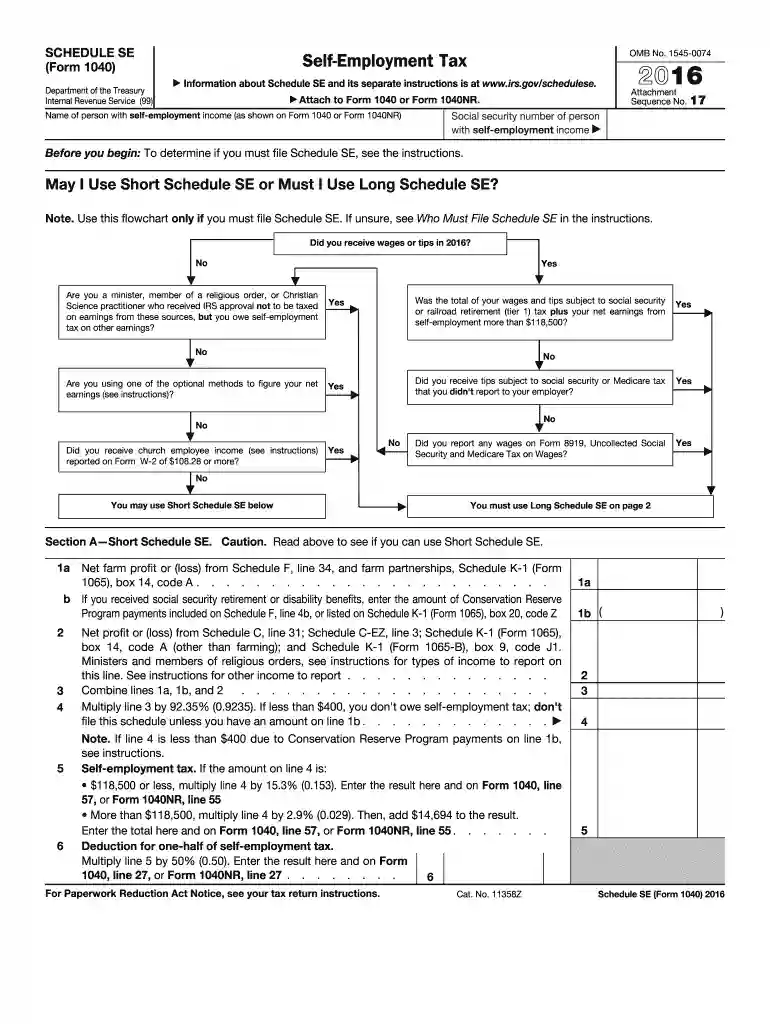2016 form 1040 schedule se Preview on Page 1