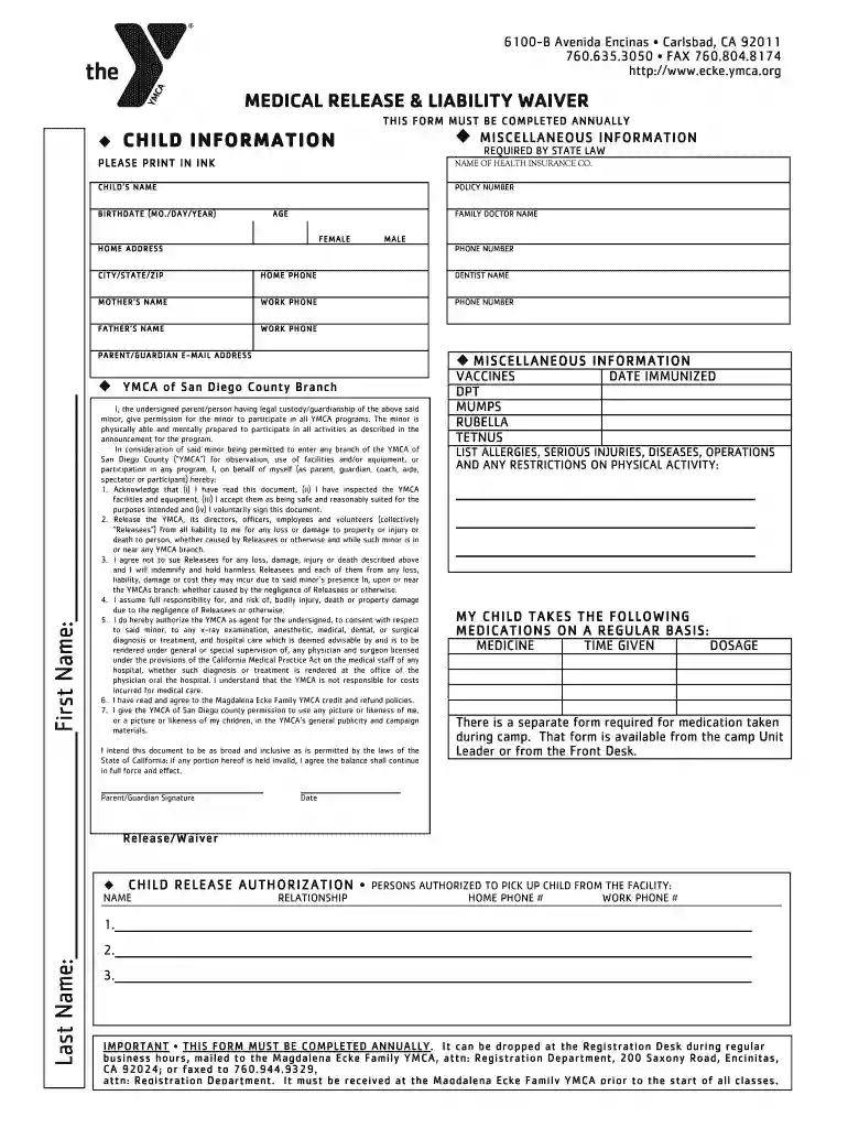 ymca liability waiver Preview on Page 1