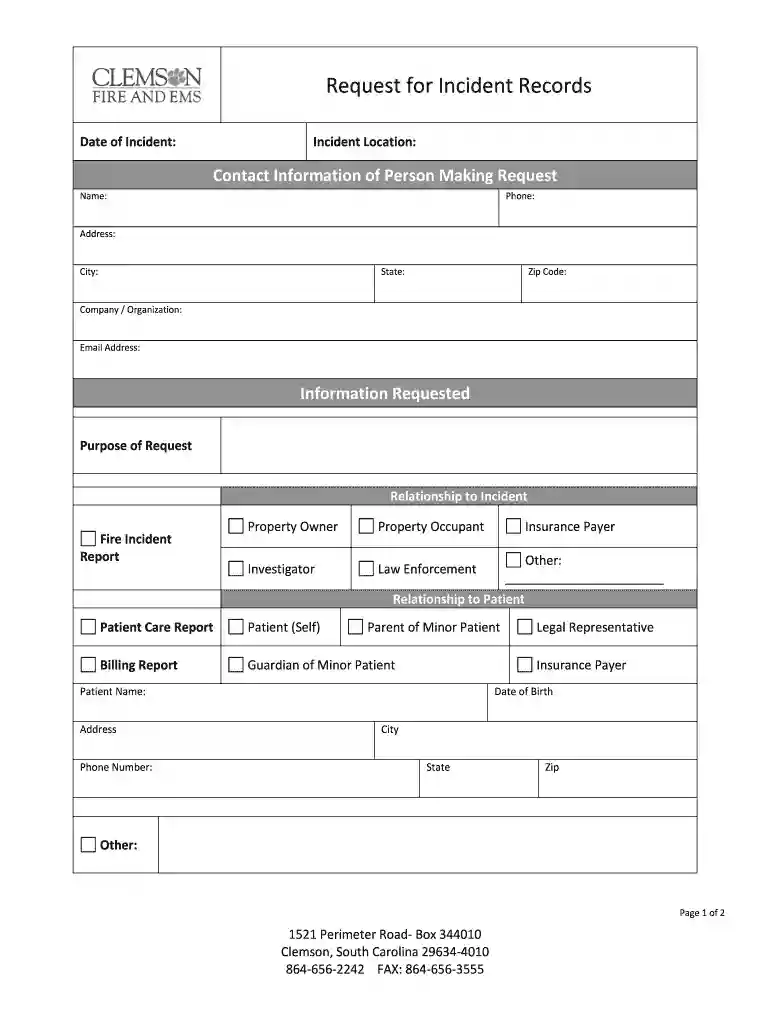 Request for Incident Records Preview on Page 1