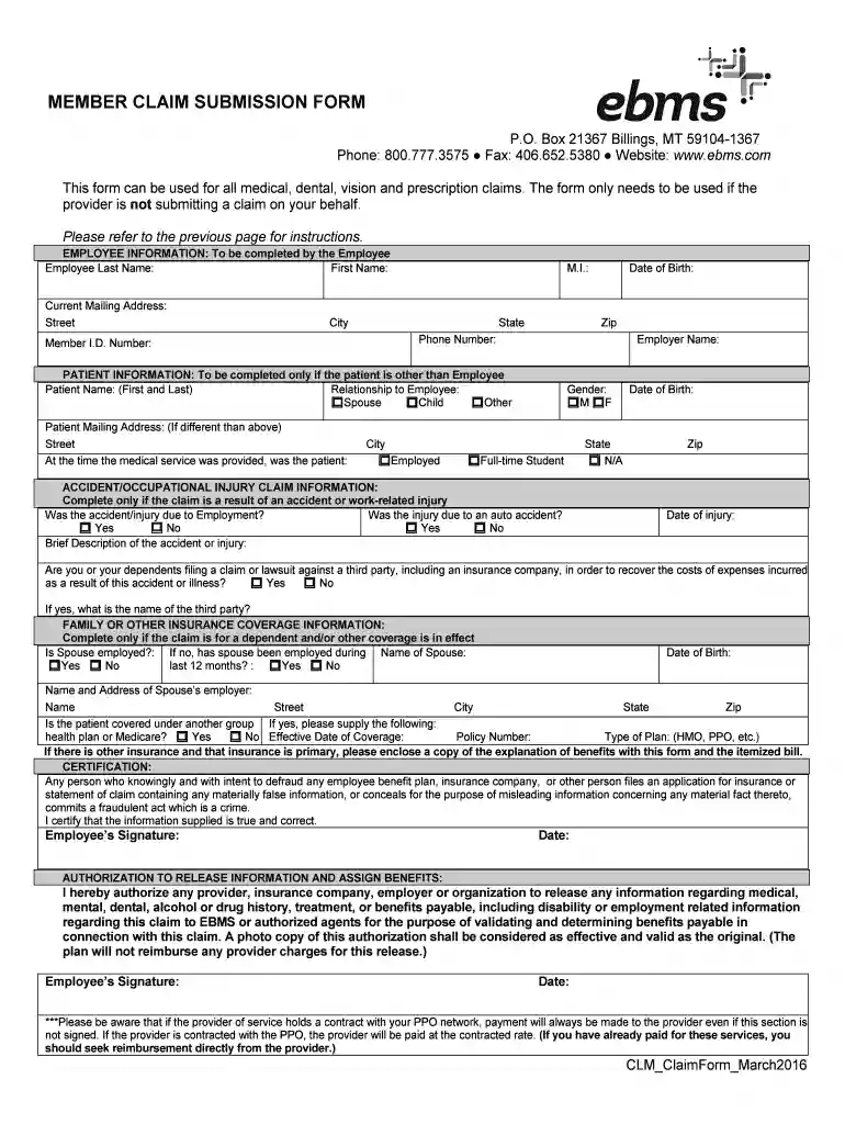 CLM ClaimForm March2016 doc Preview on Page 1