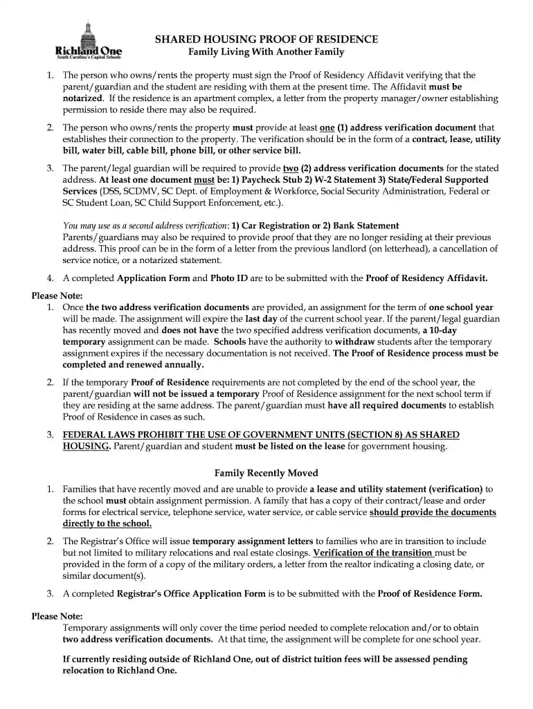 SHARED HOUSING PROOF OF RESIDENCE Family Living With Another Preview on Page 1