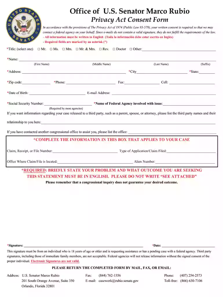 uscis congress privacy release form sample Preview on Page 1