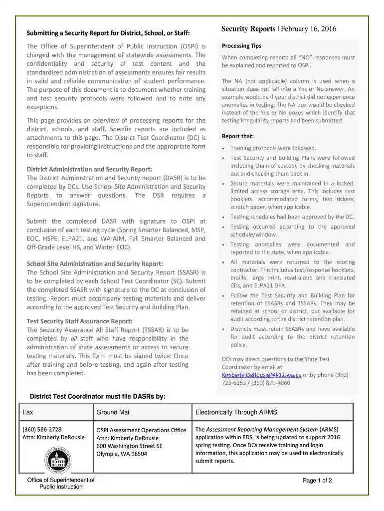 District Administration Security Report Preview on Page 1