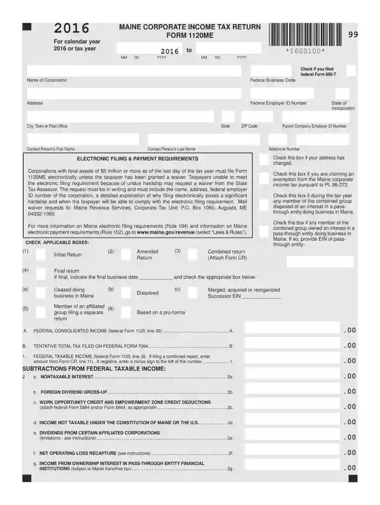 1120me 2016 form Preview on Page 1