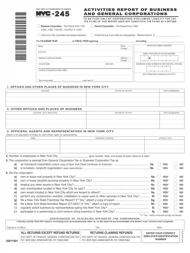 nyc 245 2016 form Preview on Page 1