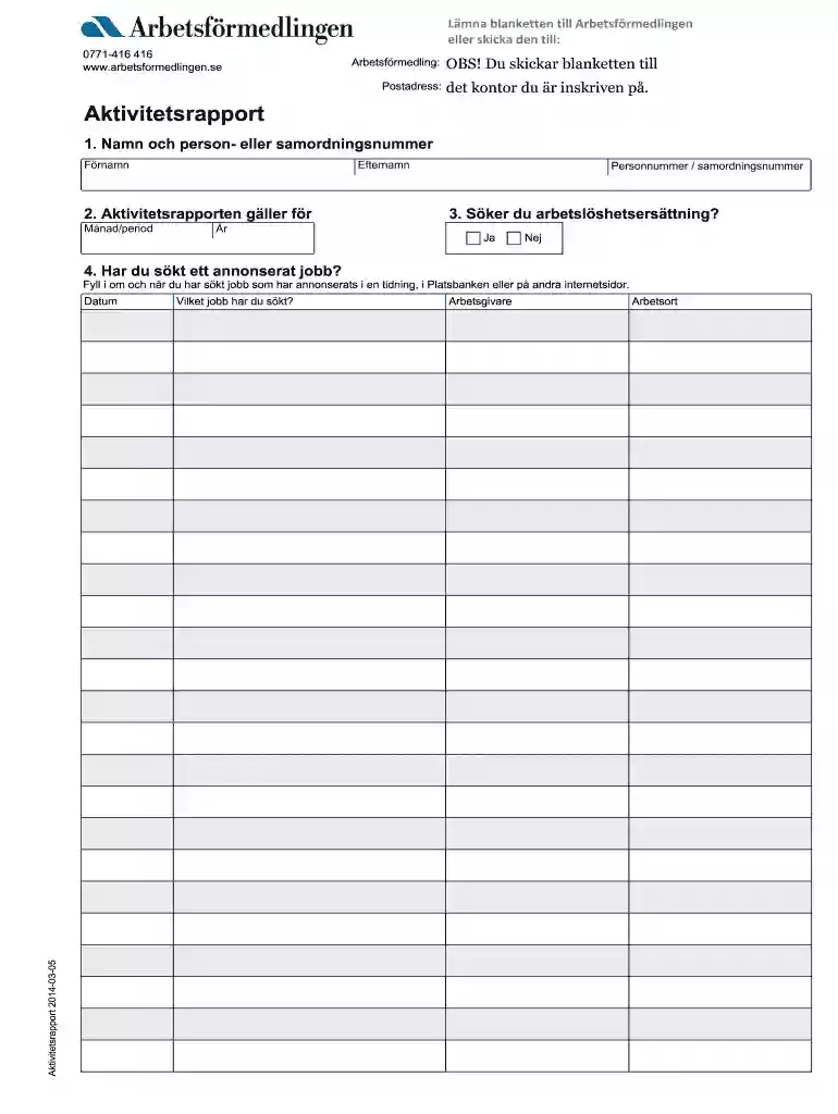 aktivitetsrapport blankett pdf Preview on Page 1
