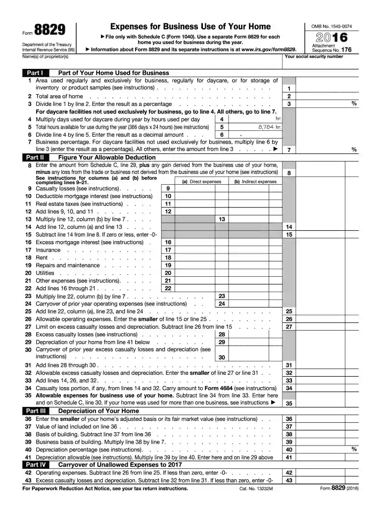 form 8829 Preview on Page 1