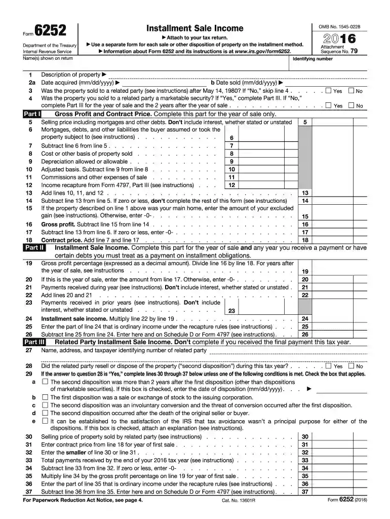 2016 irs form 6252 Preview on Page 1