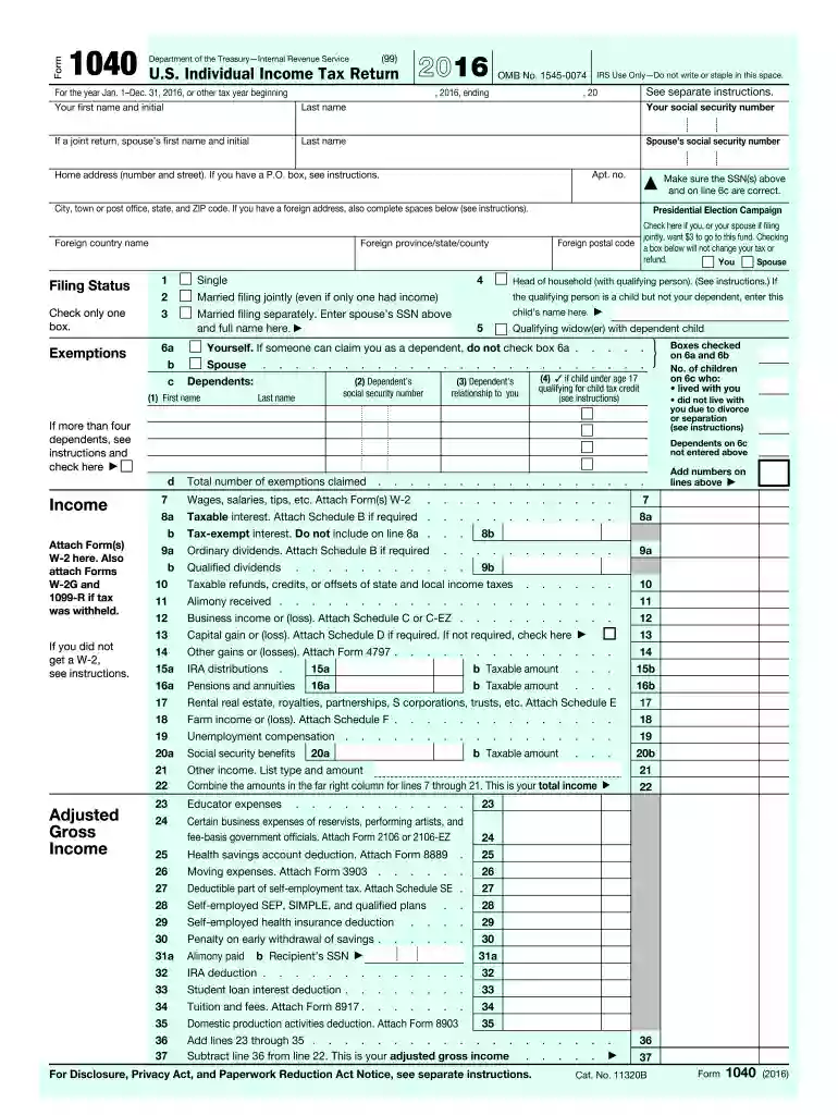 2016 federal tax forms Preview on Page 1