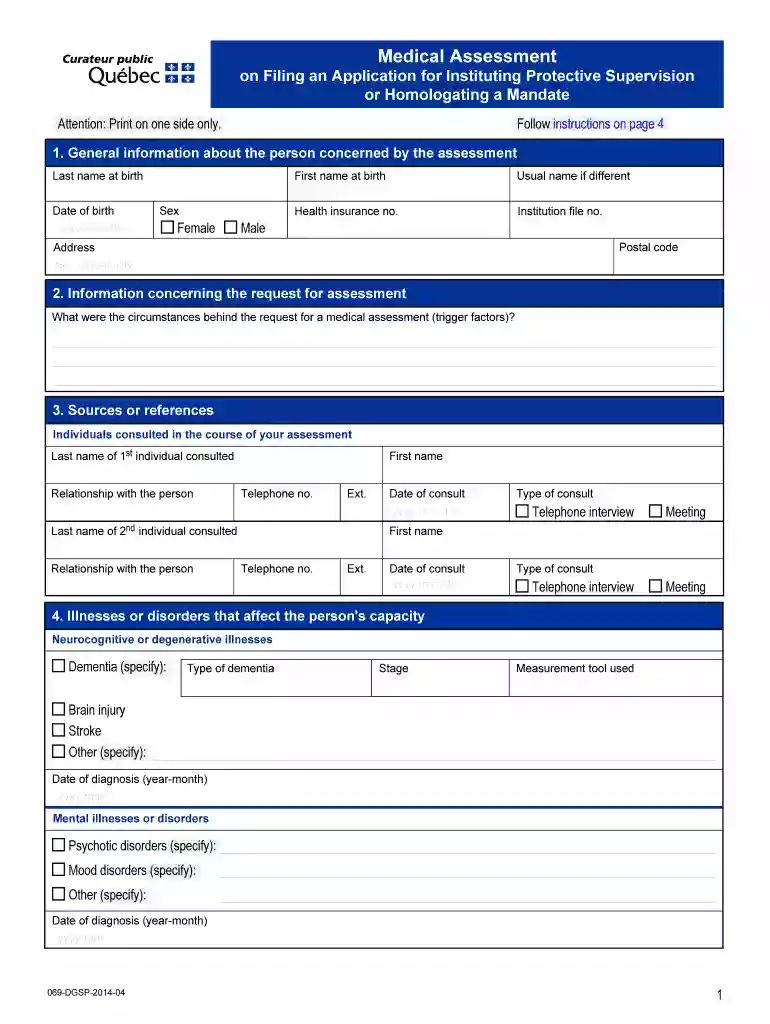 Medical Assessment on Filing an Application for Instituting Protective Supervision or Homologating a Preview on Page 1