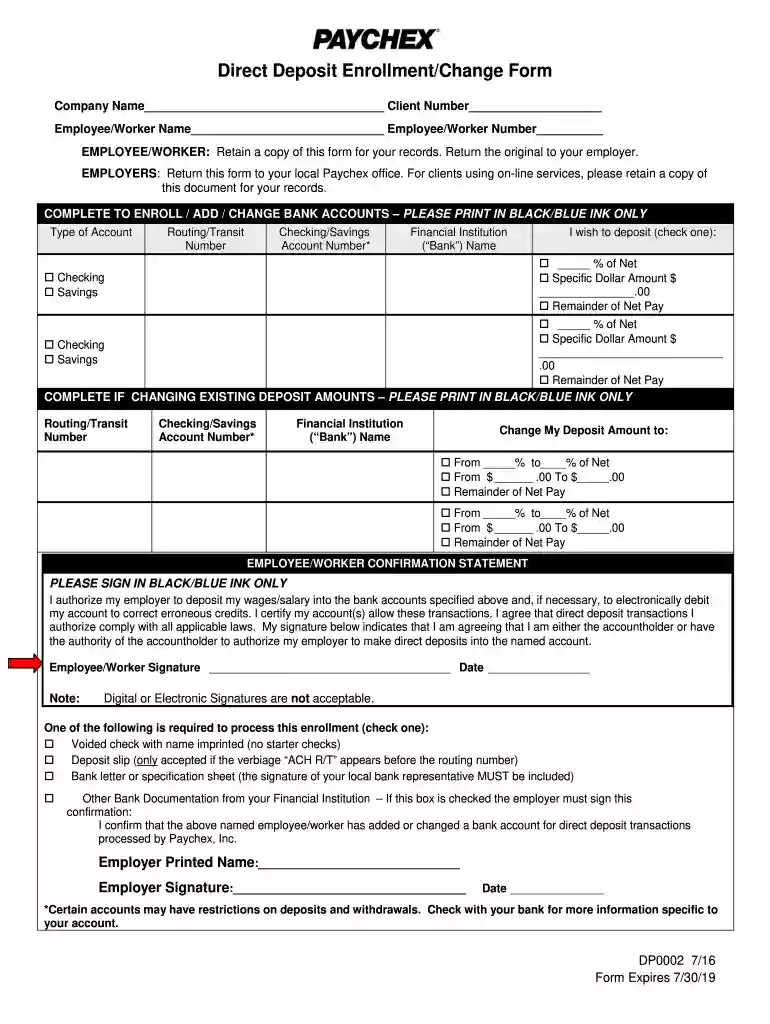 paychex direct deposit form 2024 Preview on Page 1