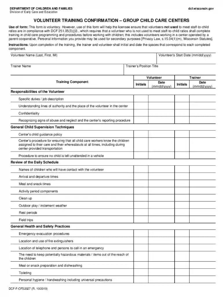 dcf volunteer form Preview on Page 1