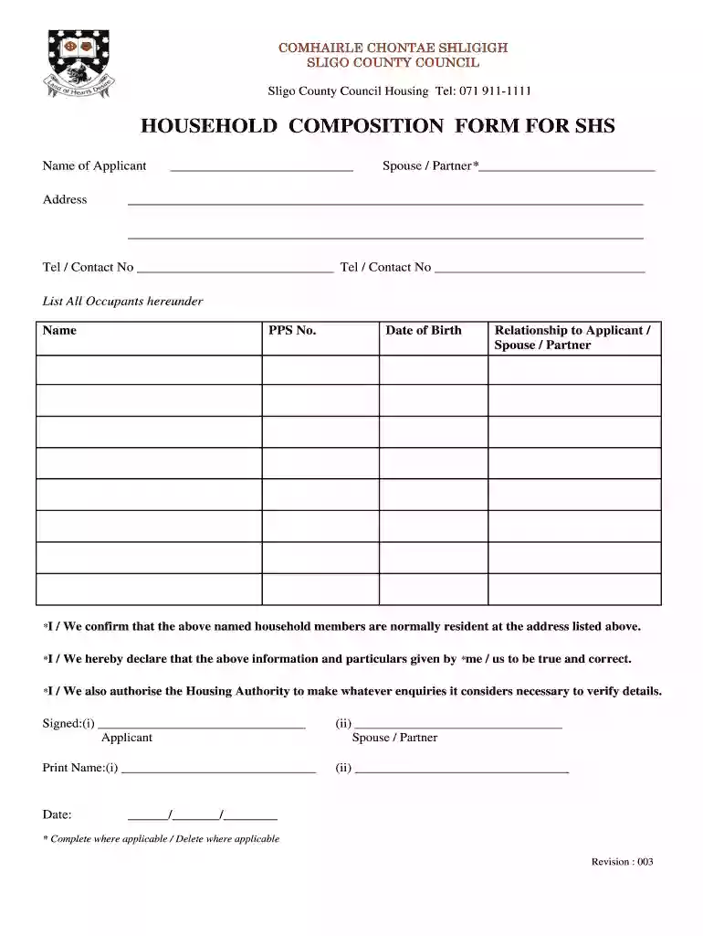 Household Composition for SHS Revision 003 Preview on Page 1