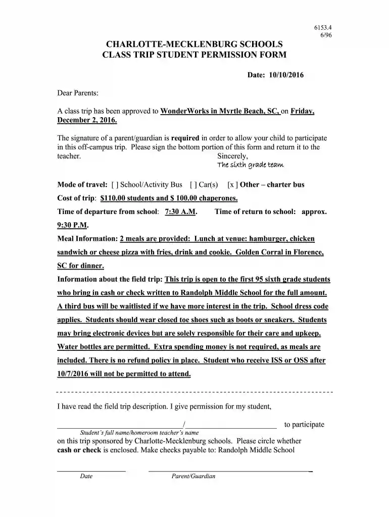 cms field trip form Preview on Page 1