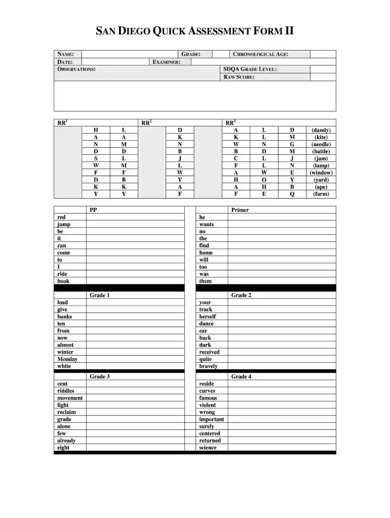 san diego quick assessment online Preview on Page 1