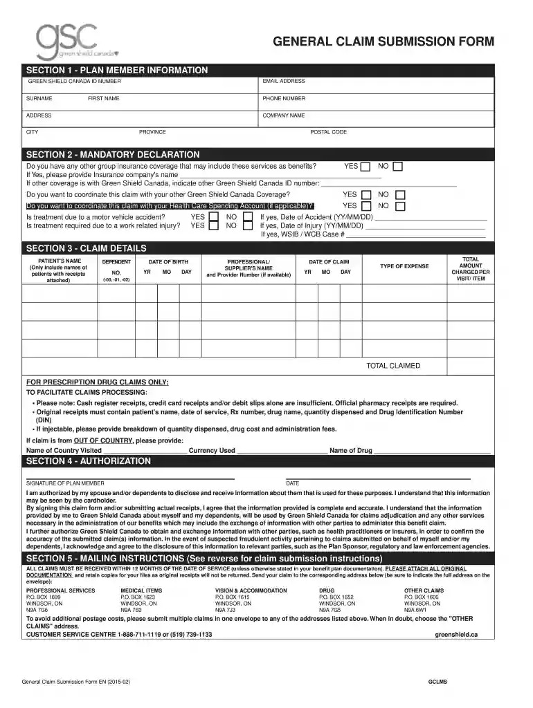 green shield claim forms Preview on Page 1