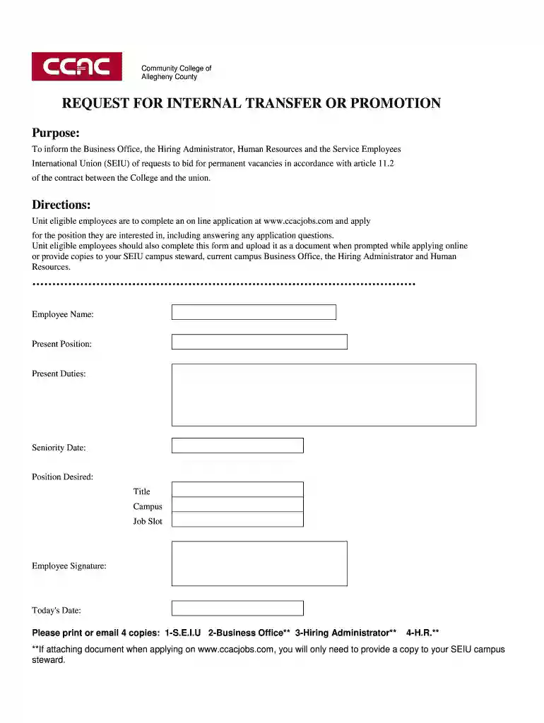 request for internal transfer or promotion - Community College of Preview on Page 1