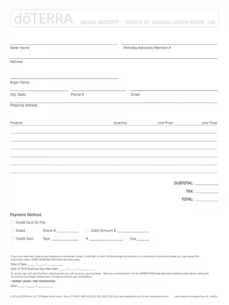 doterra sales receipt Preview on Page 1