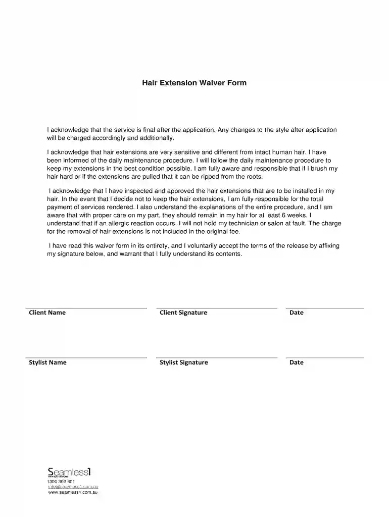 hair extension waiver form template Preview on Page 1