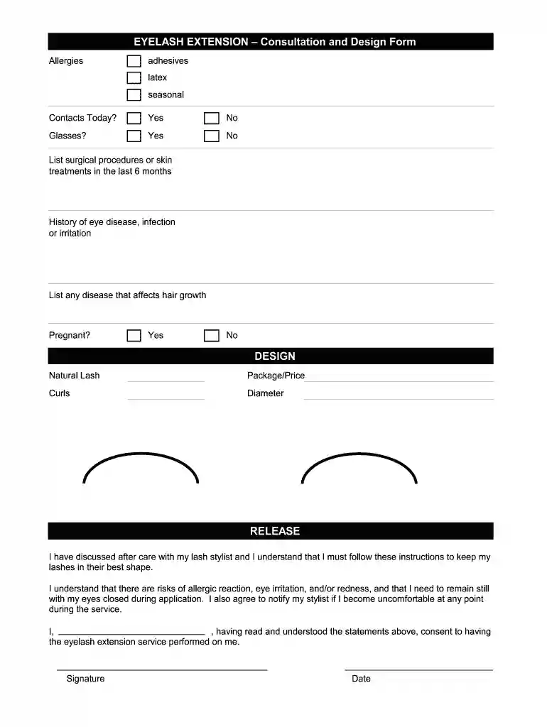 eyelash extension consultation form template free Preview on Page 1