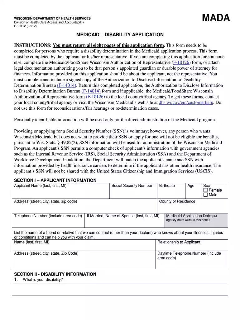 disability form wisconsin Preview on Page 1