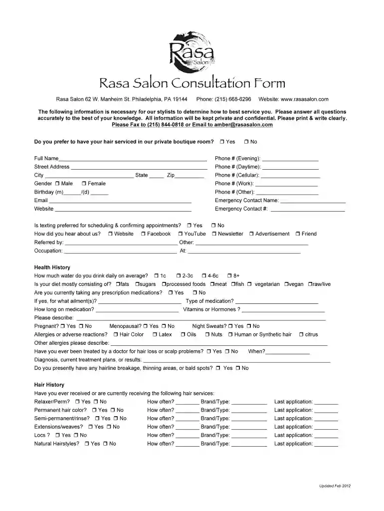 salon consultation form Preview on Page 1