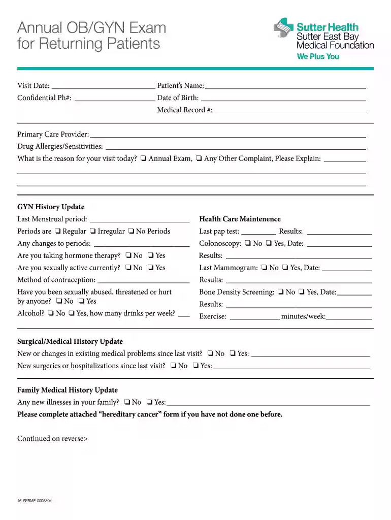 ob gyn history template Preview on Page 1