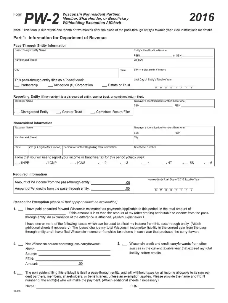 form pw 2 2016 Preview on Page 1