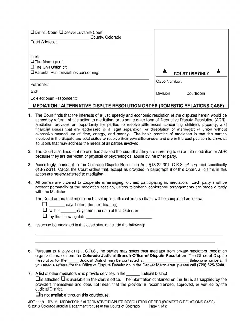jdf 1118 mediation form Preview on Page 1