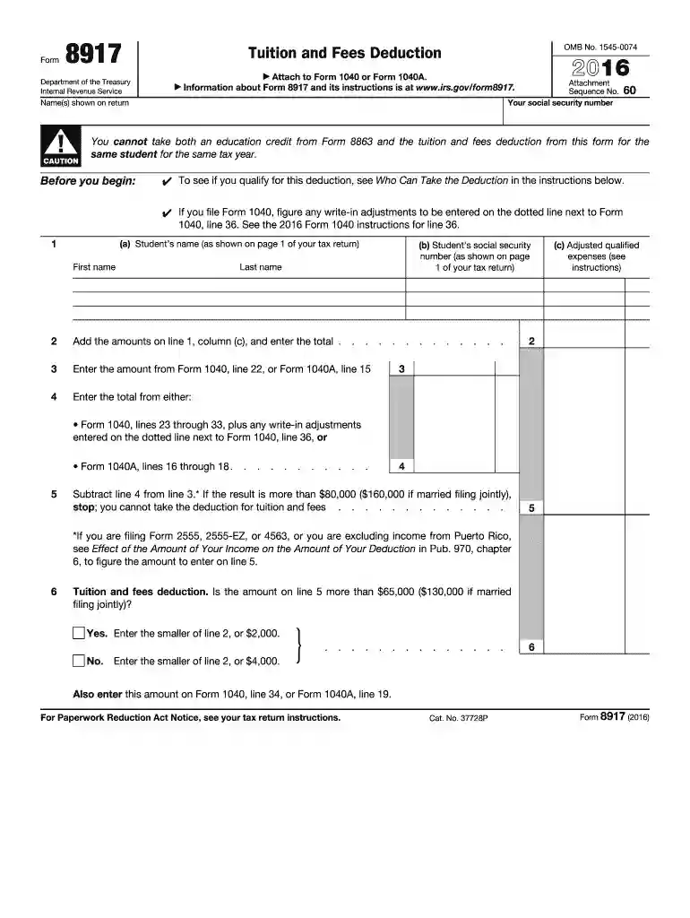 2016 form 8917 Preview on Page 1