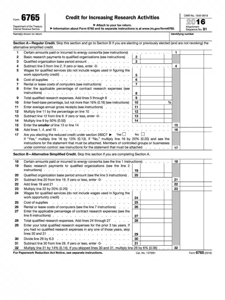 form 6765 2016 Preview on Page 1