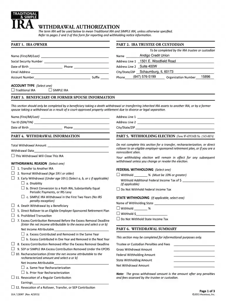 ira distribution form Preview on Page 1