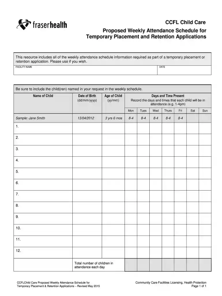 weekly attendance schedule template Preview on Page 1