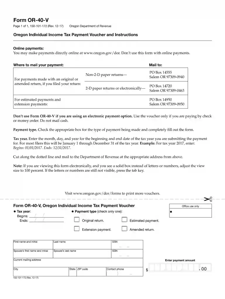 Form OR-40-V - oregon Preview on Page 1