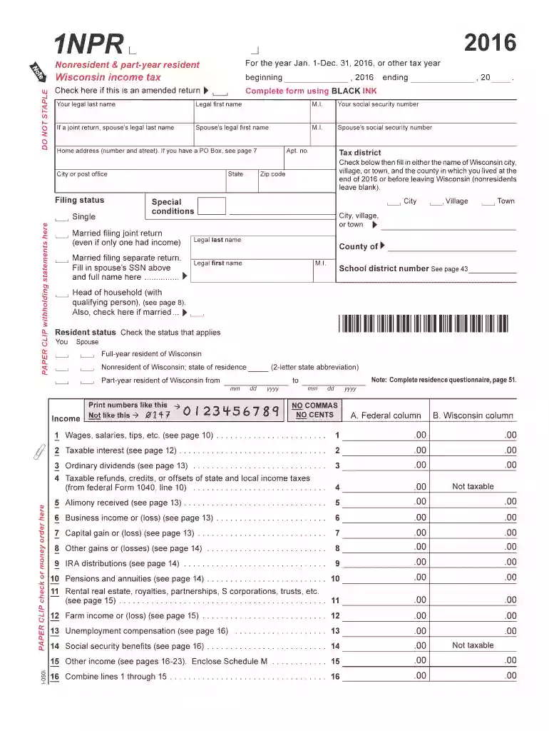 1npr tax 2016 form Preview on Page 1