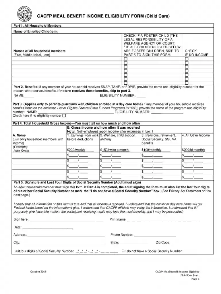 cacfp forms Preview on Page 1