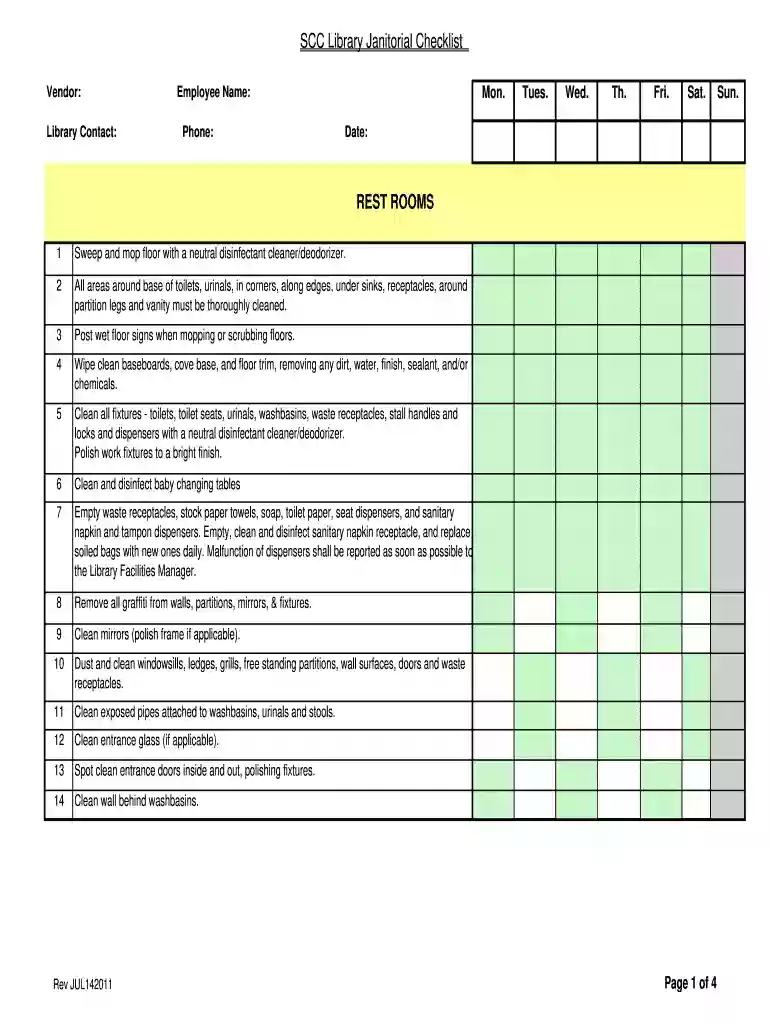 janitorial checklist for office Preview on Page 1
