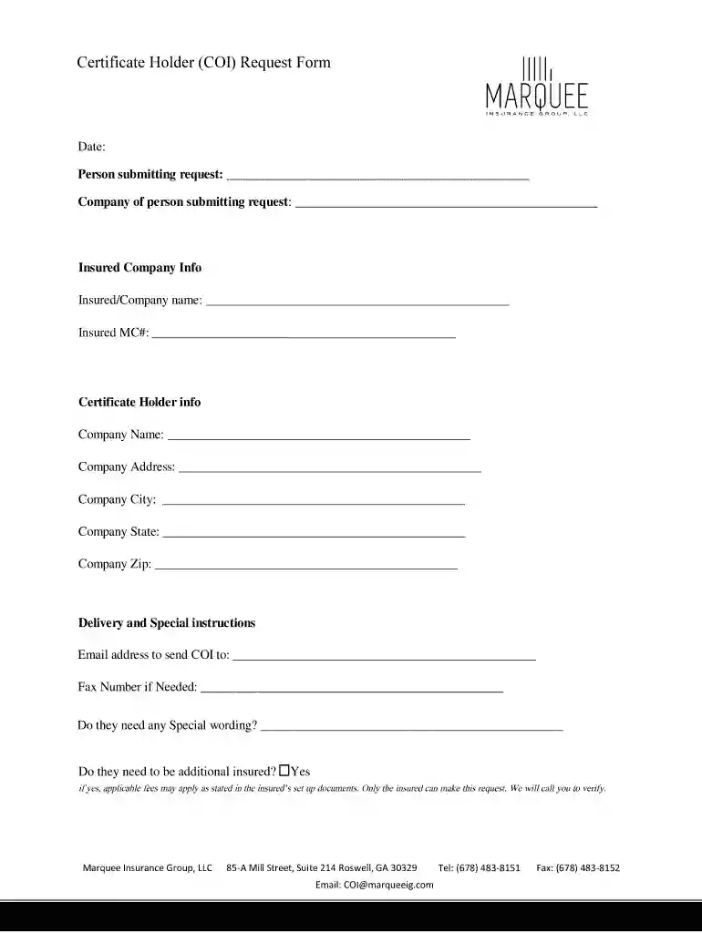 coi request template Preview on Page 1