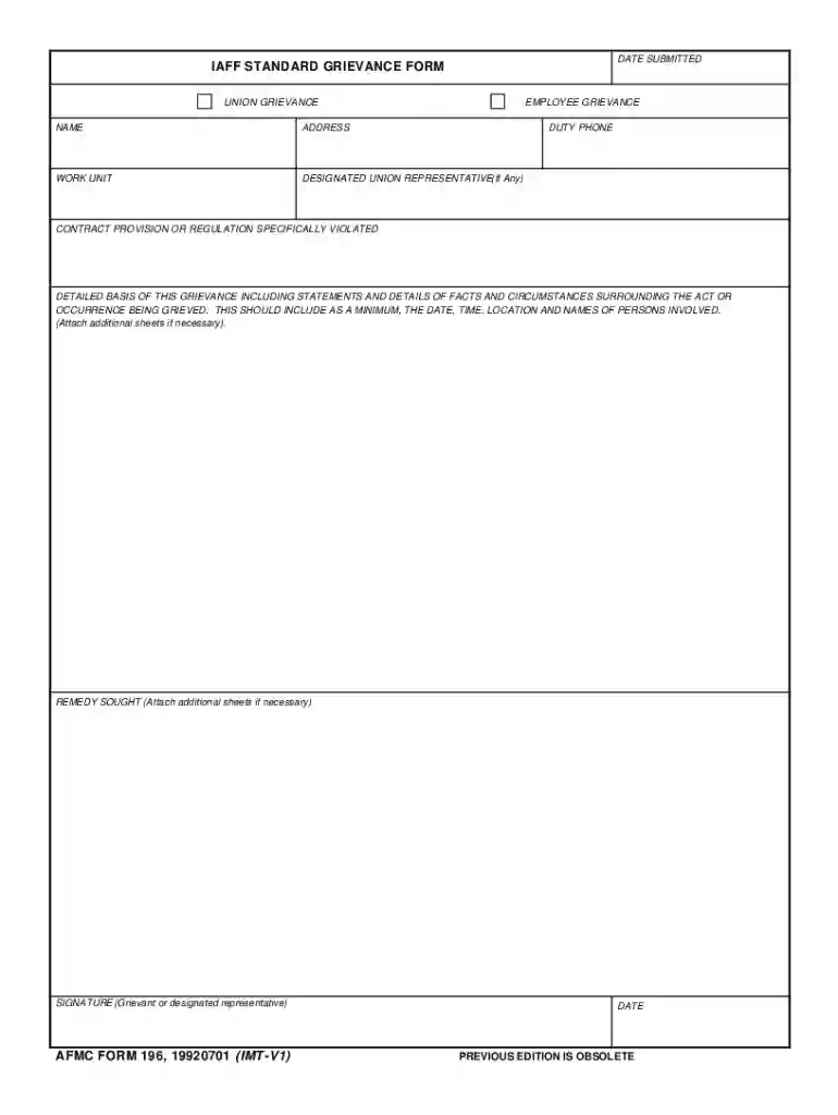 iaff grievance form Preview on Page 1
