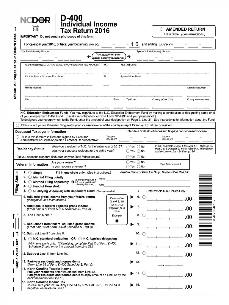 2016 north carolina income tax forms Preview on Page 1