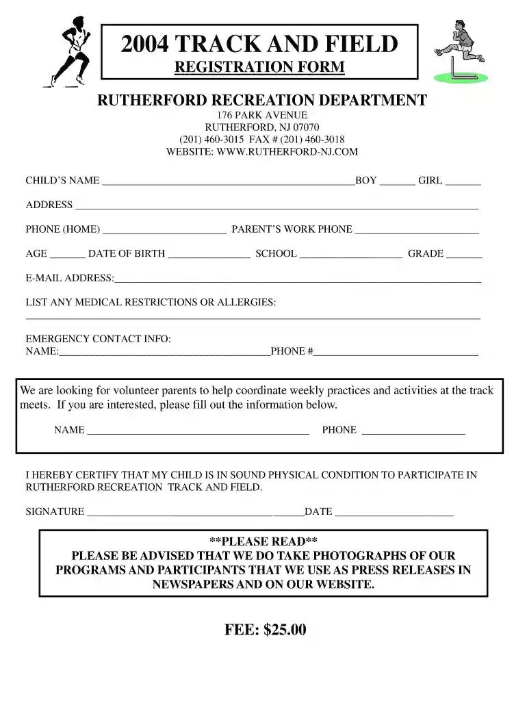 2004 track and field registration form Preview on Page 1
