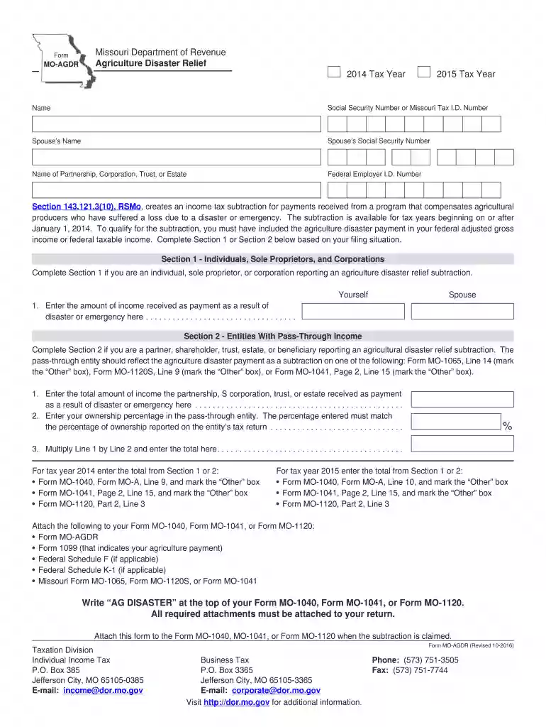 Agriculture Disaster Relief (Form MO-AGDR) - dor mo Preview on Page 1