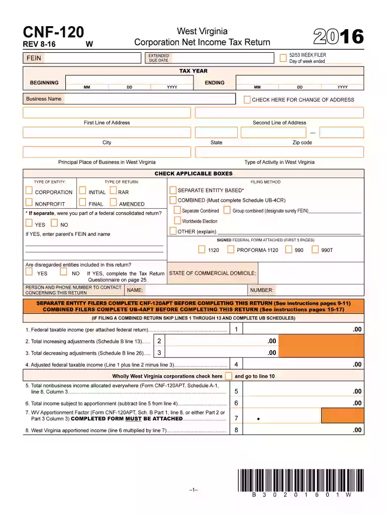 CNF-120 West Virginia 2016 - tax Preview on Page 1